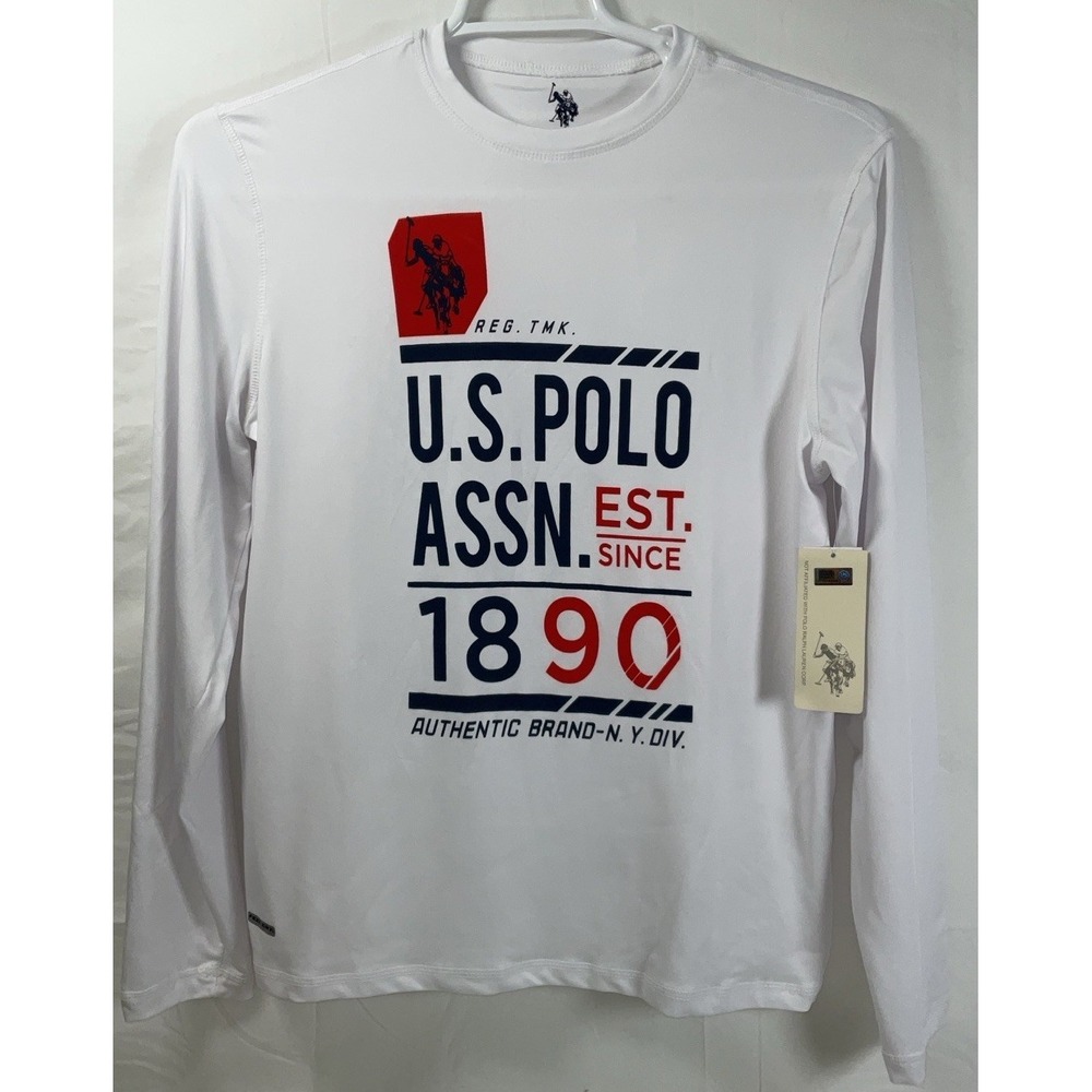 NWT Men's U.S. Polo Assn. 1890 Feel Dry Long Sleeve White Logo Tee T-Shirt Small
